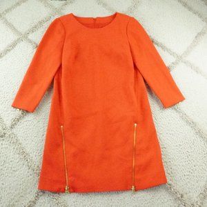 J.CREW Double Zip Shift Dress Womens 2 Electric Red Gold Zipper